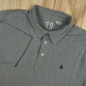 Volcom Polo  T-shirt Men L Gray Graphic Print Logo Surf Skate Worn